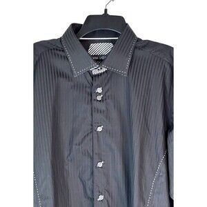 Via Uomo Men's Long Sleeve Casual Black White Stitch Detailing Shirt Size XXL